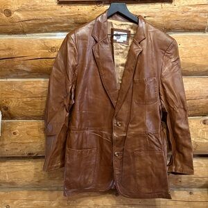 Sitton 44 Long Brown Leather Blazer